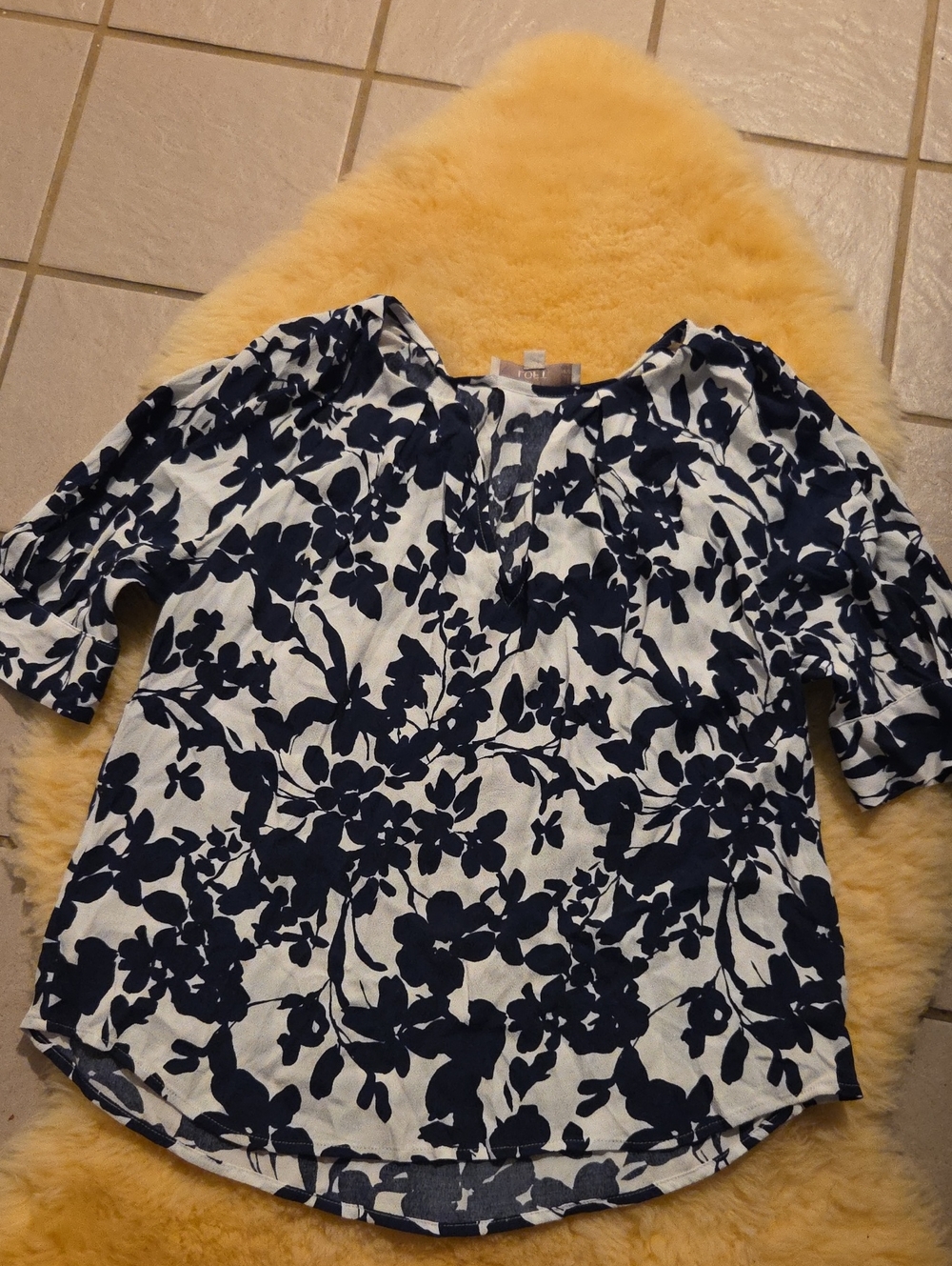 LOFT White Top with Black Floral Print